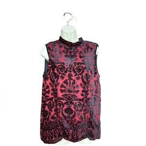 M.S.S.P Black & Red Velvet Sleeveless Blouse High Neck Large Goth Punk Holiday